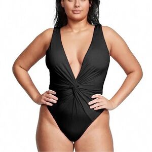 Victoria’s Secret Deep V One-Piece Swimsuit Black Twist Front XL
